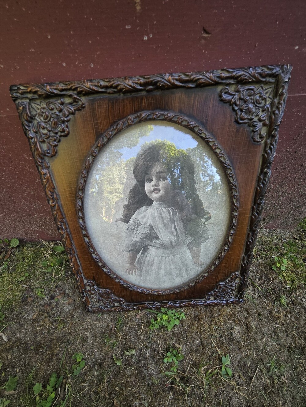 Vintage R Hendrickson Ornate Antique Doll Print Framed Art Creepy